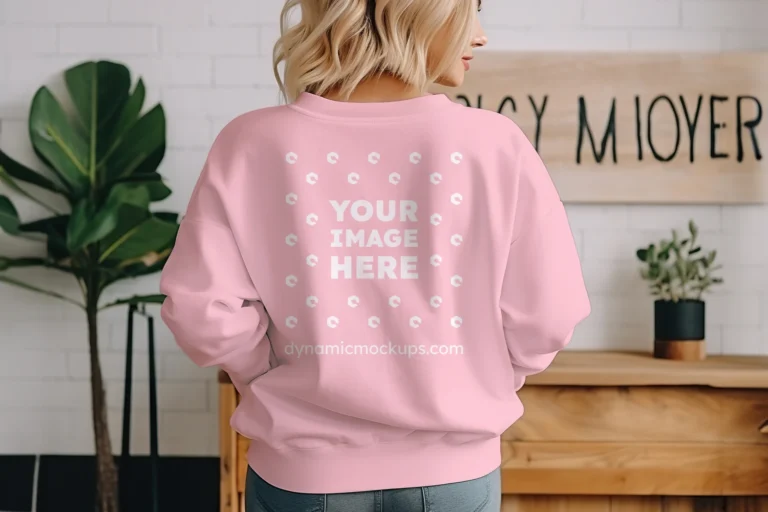 Woman Wearing Pink Sweatshirt Mockup Back View Template