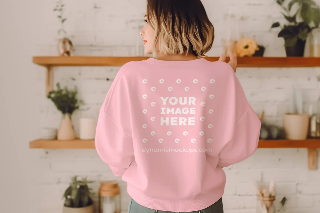 Woman Wearing Pink Sweatshirt Mockup Back View Template