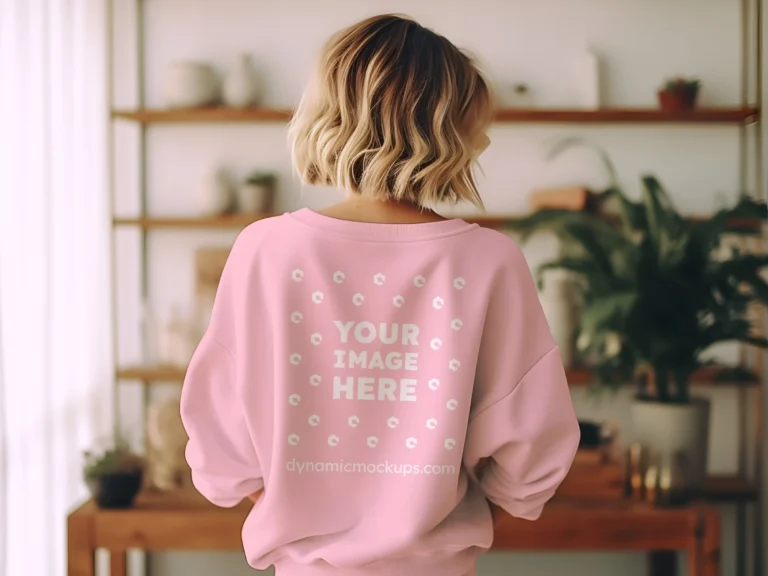 Woman Wearing Pink Sweatshirt Mockup Back View Template