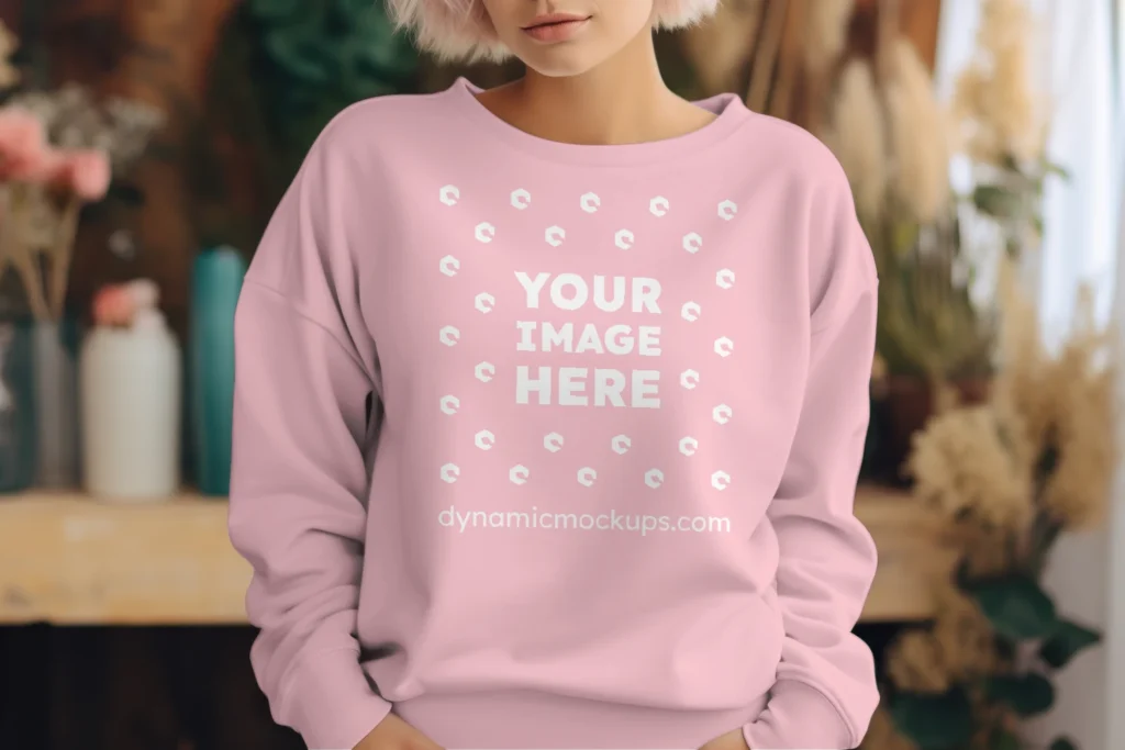 Woman Wearing Pink Sweatshirt Mockup Front View Template