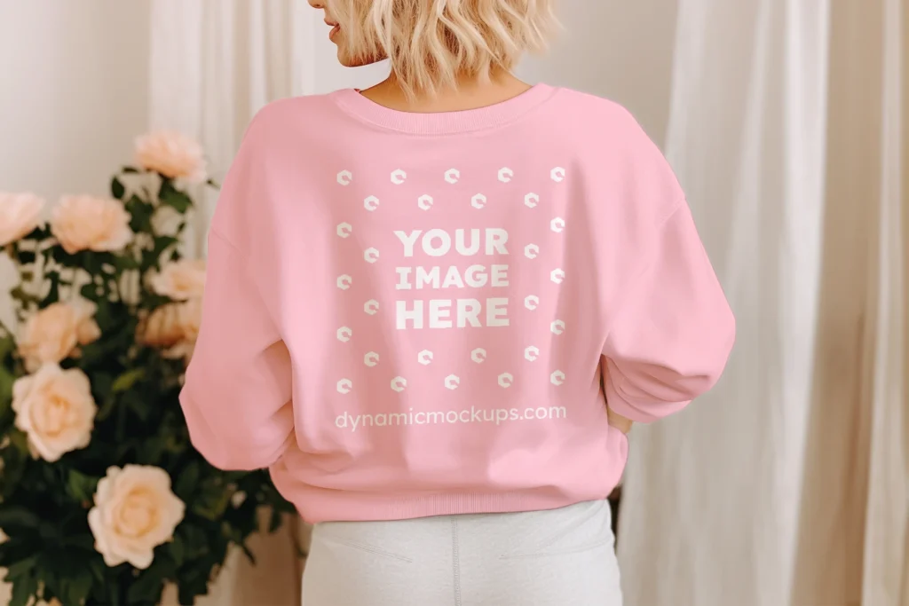 Woman Wearing Pink Sweatshirt Mockup Back View Template