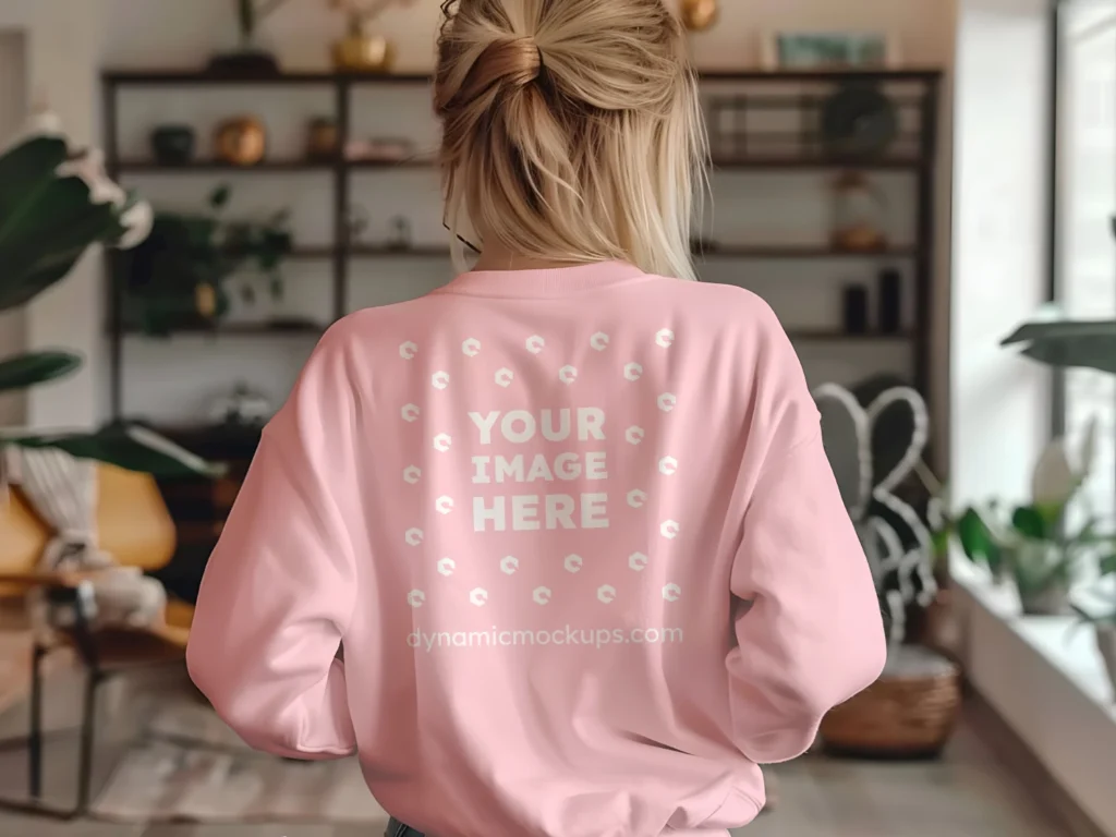 Woman Wearing Pink Sweatshirt Mockup Back View Template