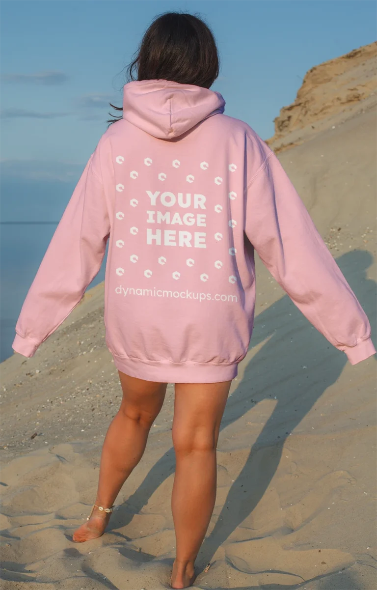 Woman Wearing Pink Hoodie Mockup Back View Template