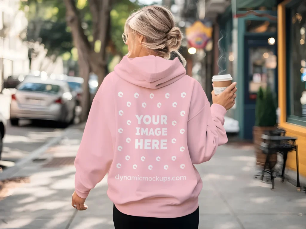 Woman Wearing Pink Hoodie Mockup Back View Template