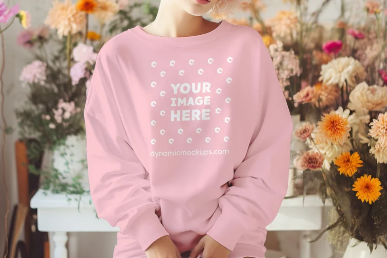 Woman Wearing Pink Sweatshirt Mockup Front View Template