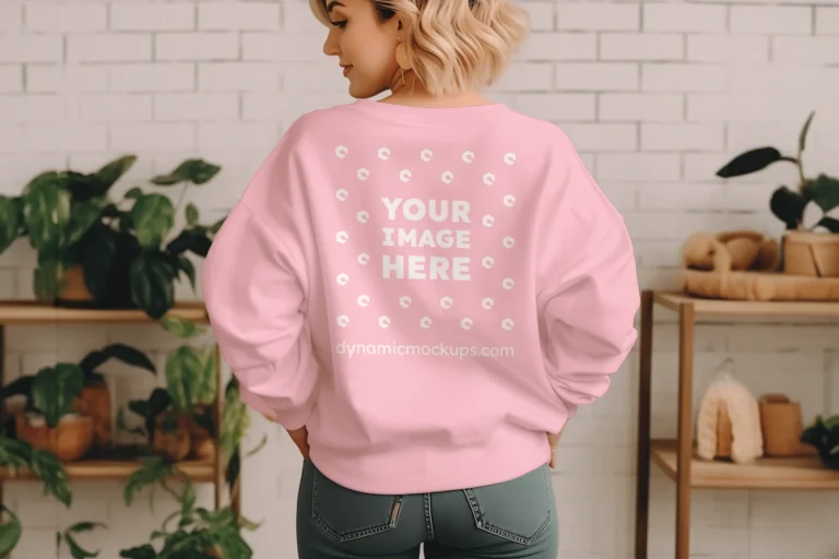 Woman Wearing Pink Sweatshirt Mockup Back View Template