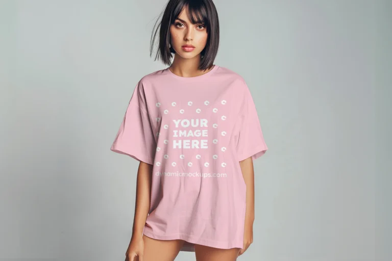 Woman Wearing Pink T-shirt Mockup Front View Template