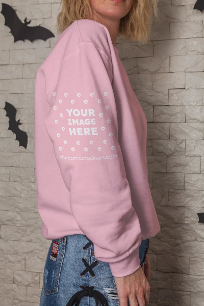 Woman Wearing Pink Hoodie Mockup Side View Template