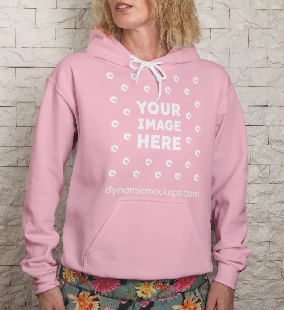 Woman Wearing Pink Hoodie Mockup Front View Template