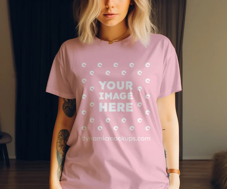 Woman Wearing Pink T-shirt Mockup Front View Template