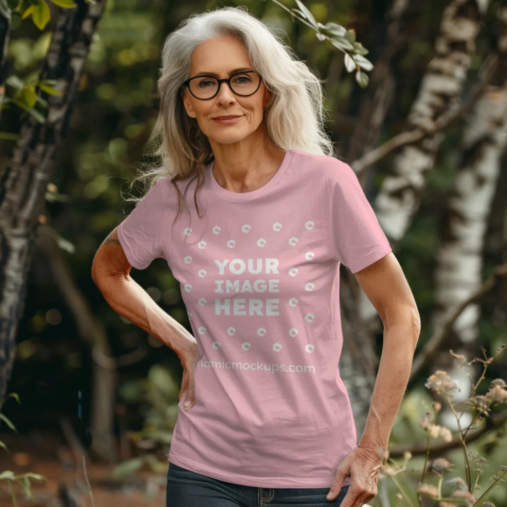 Woman Wearing Pink T-shirt Mockup Front View Template