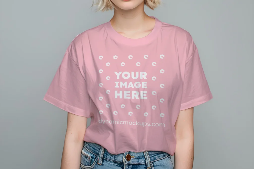 Woman Wearing Pink T-shirt Mockup Front View Template