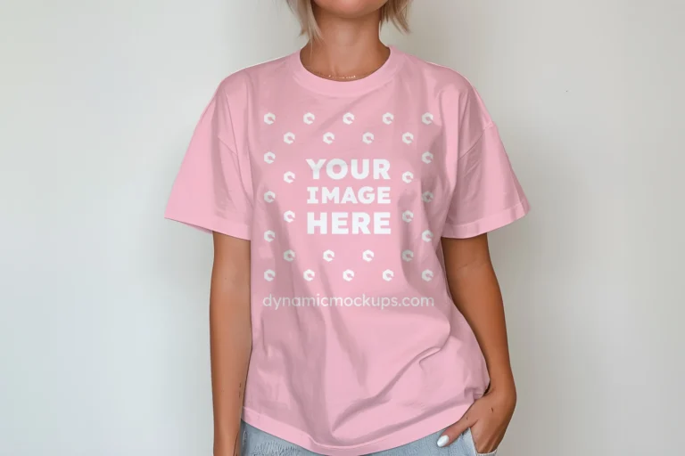 Woman Wearing Pink T-shirt Mockup Front View Template