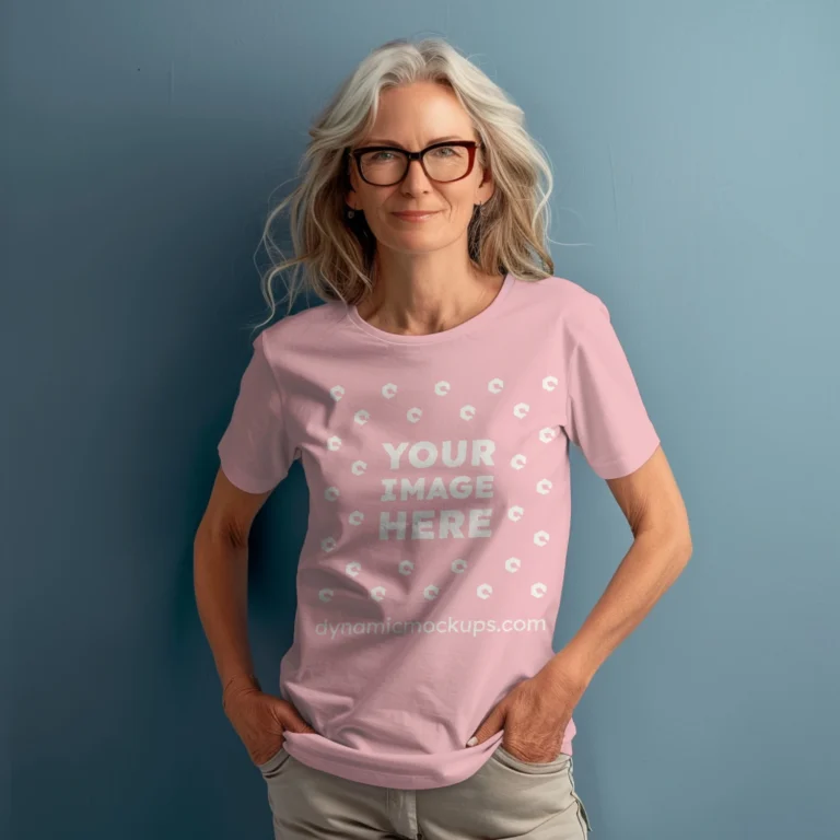 Woman Wearing Pink T-shirt Mockup Front View Template