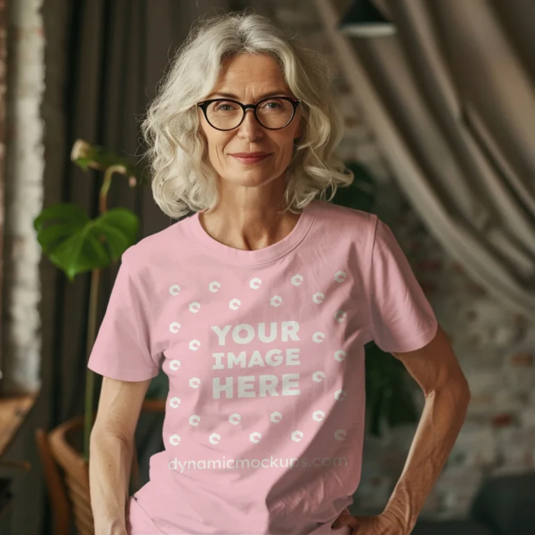 Woman Wearing Pink T-shirt Mockup Front View Template