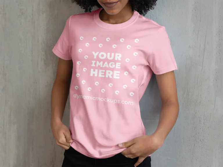 Woman Wearing Pink T-shirt Mockup Front View Template