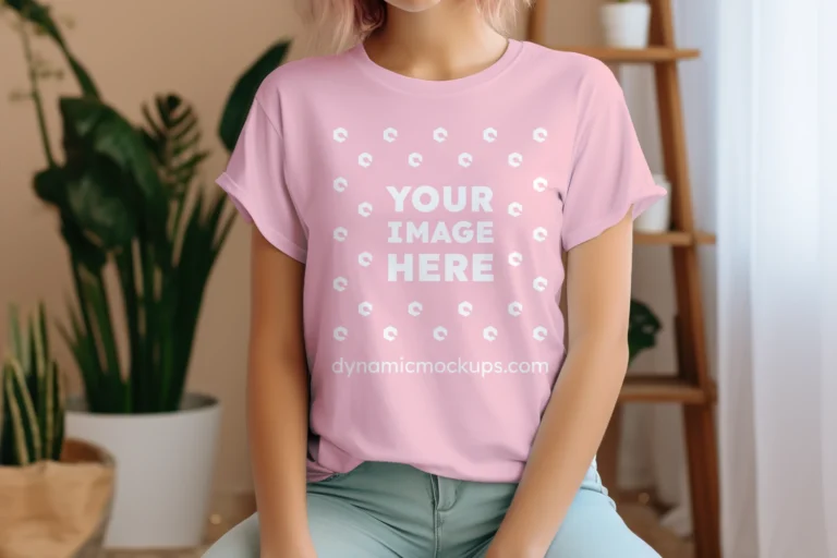 Woman Wearing Pink T-shirt Mockup Front View Template