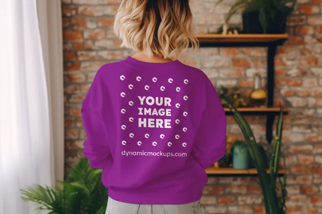 Woman Wearing Purple Sweatshirt Mockup Back View Template