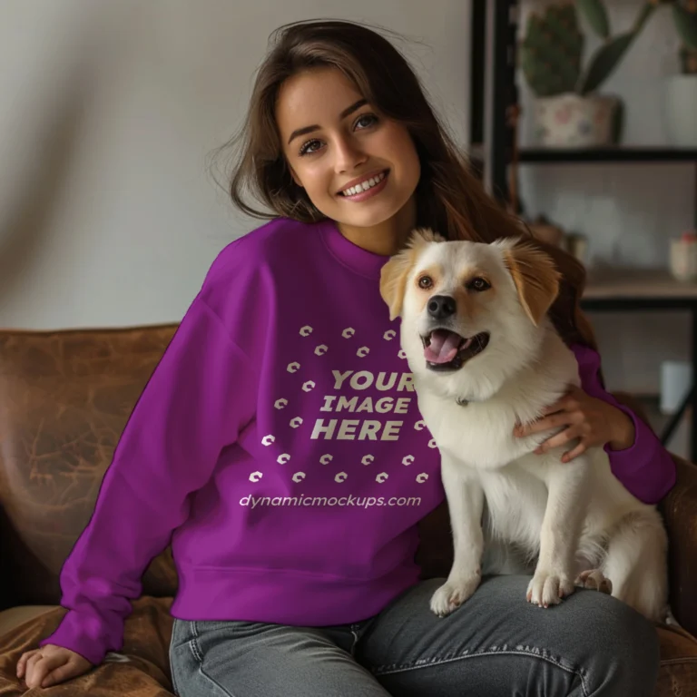 Woman Wearing Purple Sweatshirt Mockup Front View Template