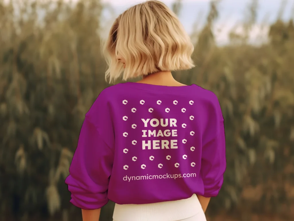 Woman Wearing Purple Sweatshirt Mockup Back View Template