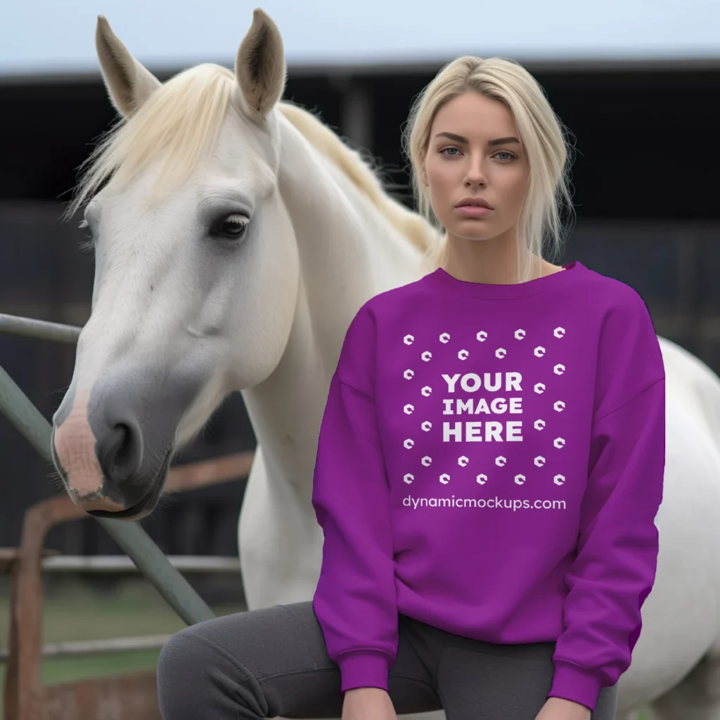 Woman Wearing Purple Sweatshirt Mockup Front View Template