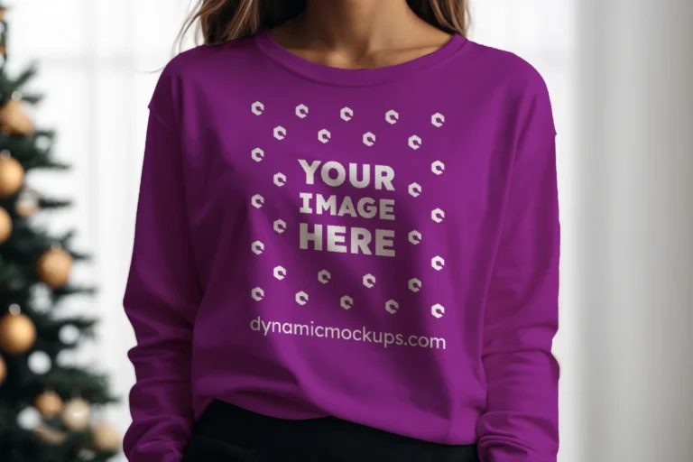 Woman Wearing Purple Sweatshirt Mockup Front View Template