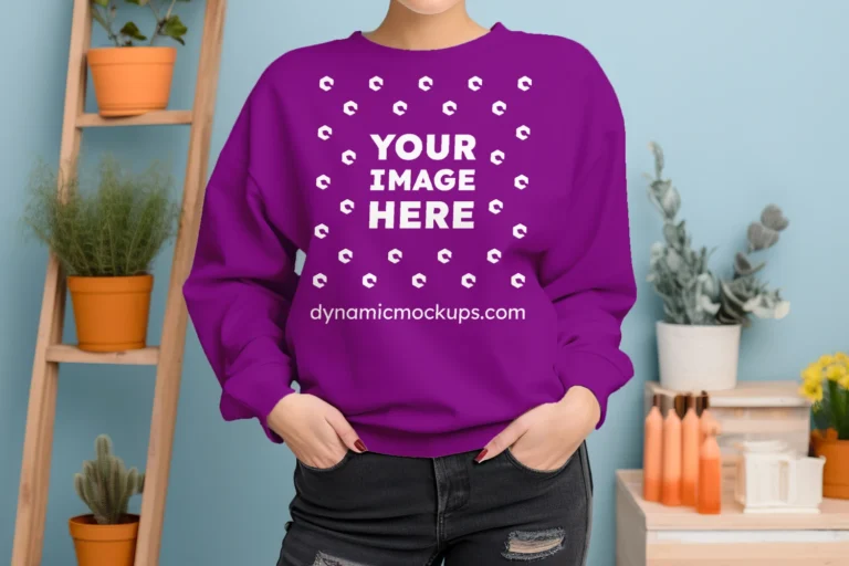 Woman Wearing Purple Sweatshirt Mockup Front View Template