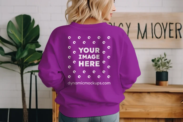 Woman Wearing Purple Sweatshirt Mockup Back View Template