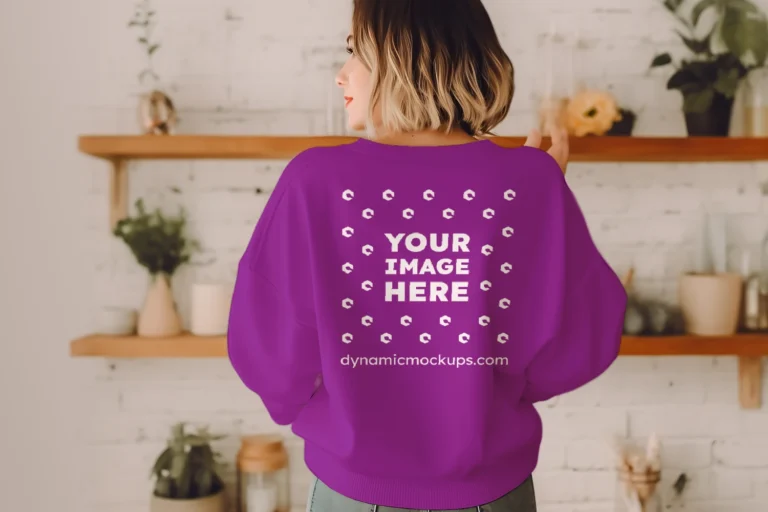 Woman Wearing Purple Sweatshirt Mockup Back View Template