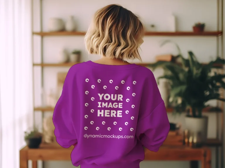 Woman Wearing Purple Sweatshirt Mockup Back View Template