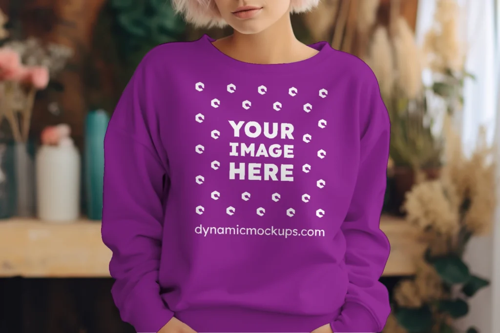 Woman Wearing Purple Sweatshirt Mockup Front View Template