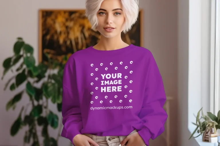 Woman Wearing Purple Sweatshirt Mockup Front View Template