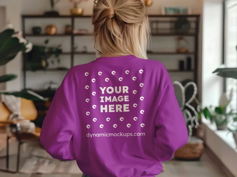 Woman Wearing Purple Sweatshirt Mockup Back View Template