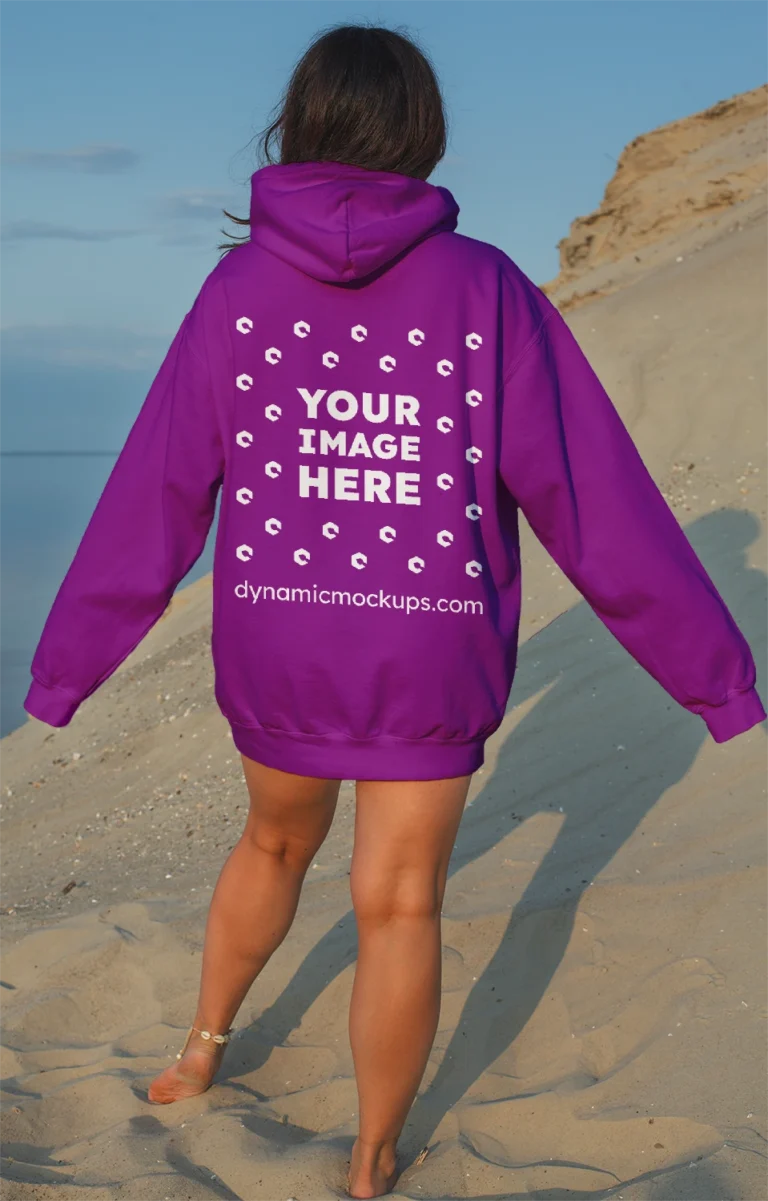 Woman Wearing Purple Hoodie Mockup Back View Template