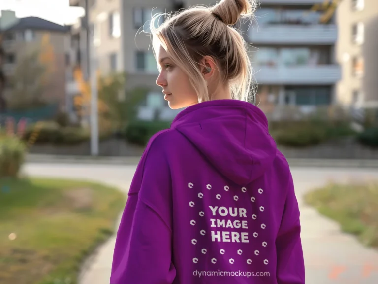 Woman Wearing Purple Hoodie Mockup Back View Template