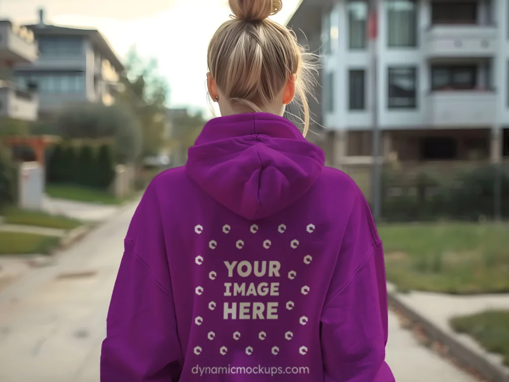 Woman Wearing Purple Hoodie Mockup Back View Template