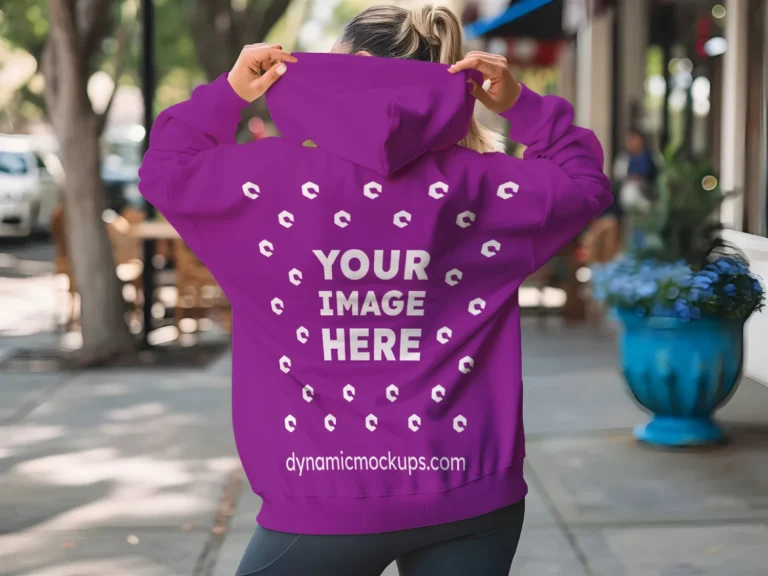 Woman Wearing Purple Hoodie Mockup Back View Template