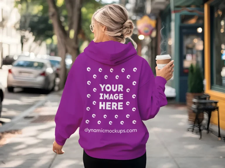 Woman Wearing Purple Hoodie Mockup Back View Template