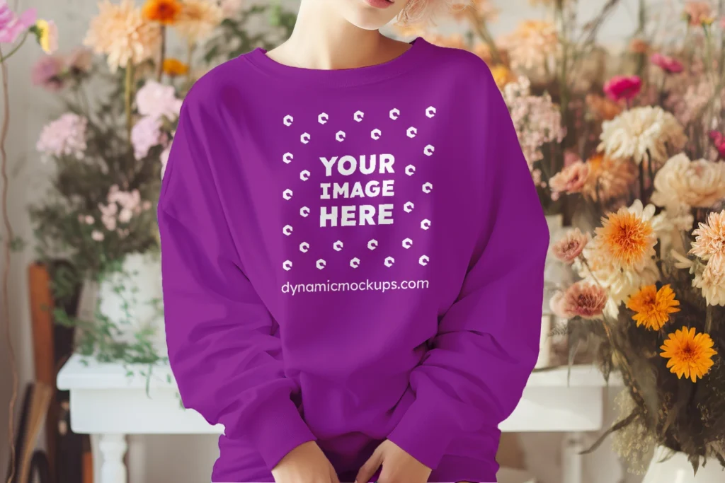 Woman Wearing Purple Sweatshirt Mockup Front View Template