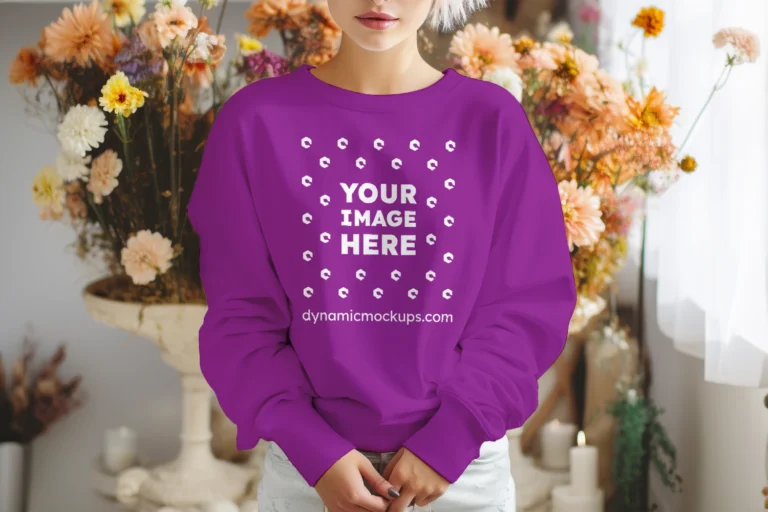 Woman Wearing Purple Sweatshirt Mockup Front View Template