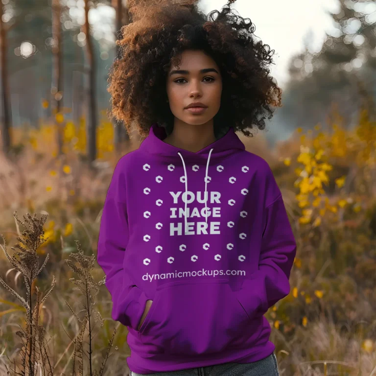 Woman Wearing Purple Hoodie Mockup Front View Template