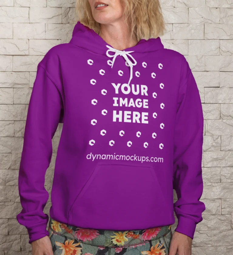 Woman Wearing Purple Hoodie Mockup Front View Template