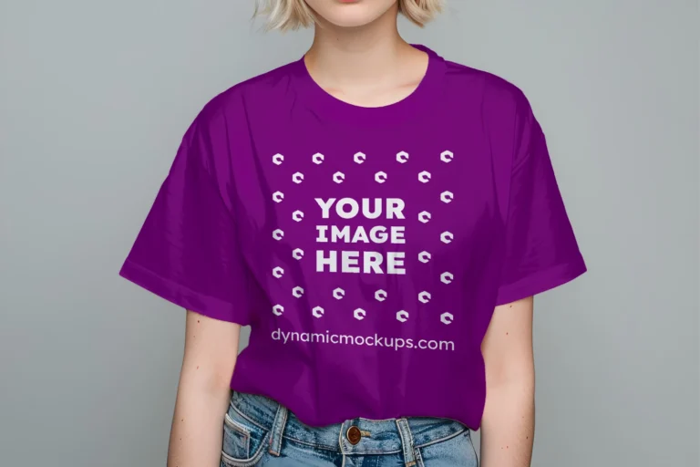 Woman Wearing Purple T-shirt Mockup Front View Template