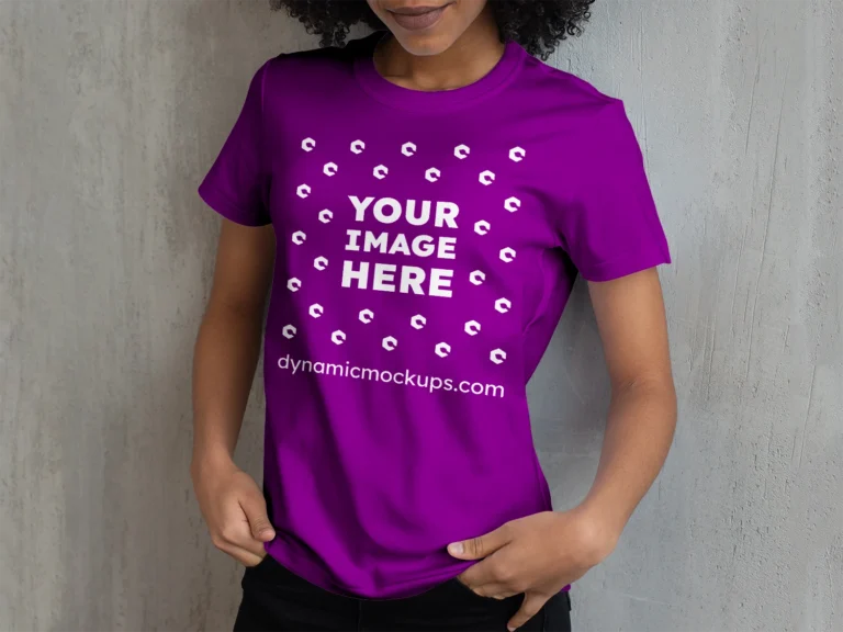 Woman Wearing Purple T-shirt Mockup Front View Template