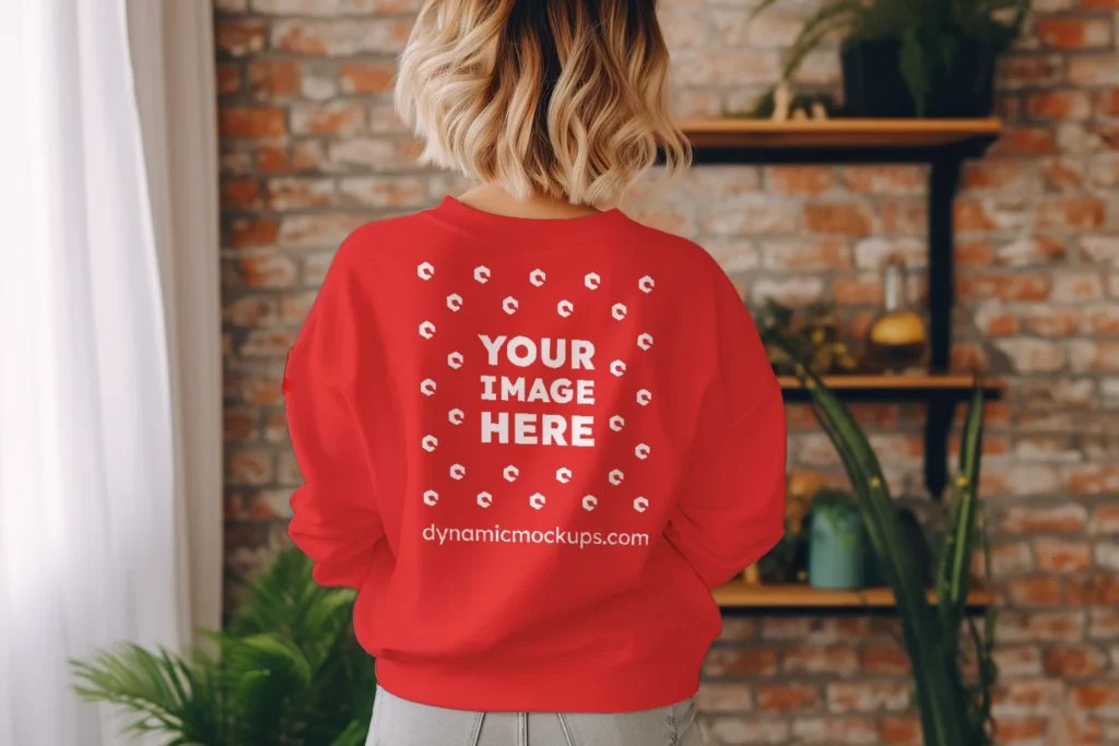 Woman Wearing Red Sweatshirt Mockup Back View Template