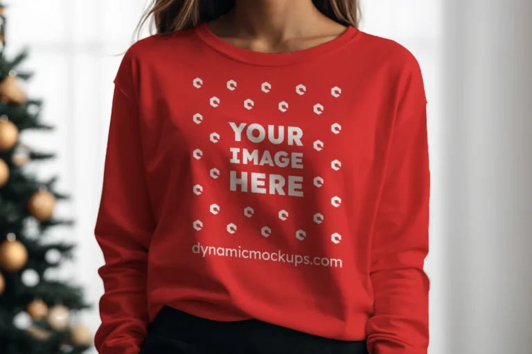 Woman Wearing Red Sweatshirt Mockup Front View Template