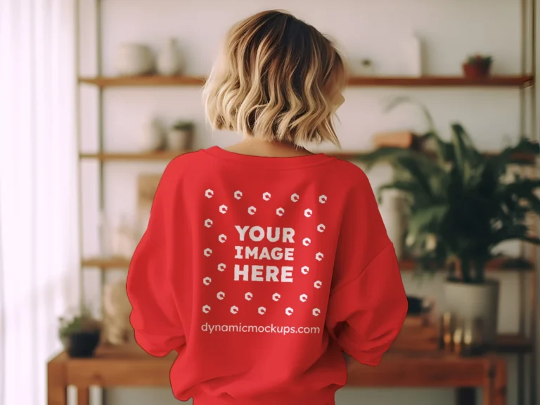 Woman Wearing Red Sweatshirt Mockup Back View Template