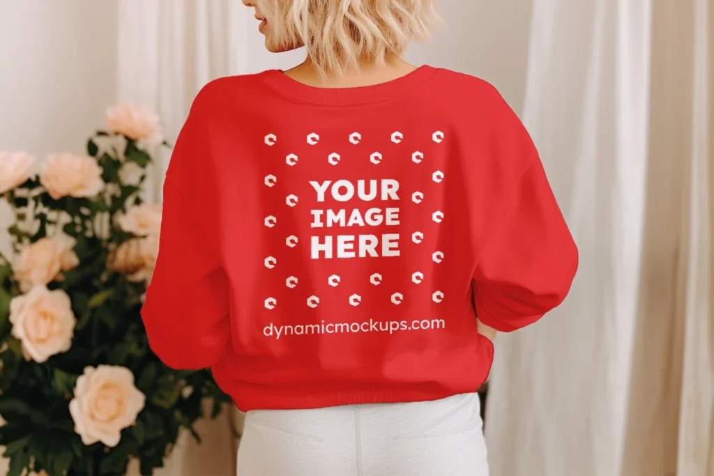 Woman Wearing Red Sweatshirt Mockup Back View Template