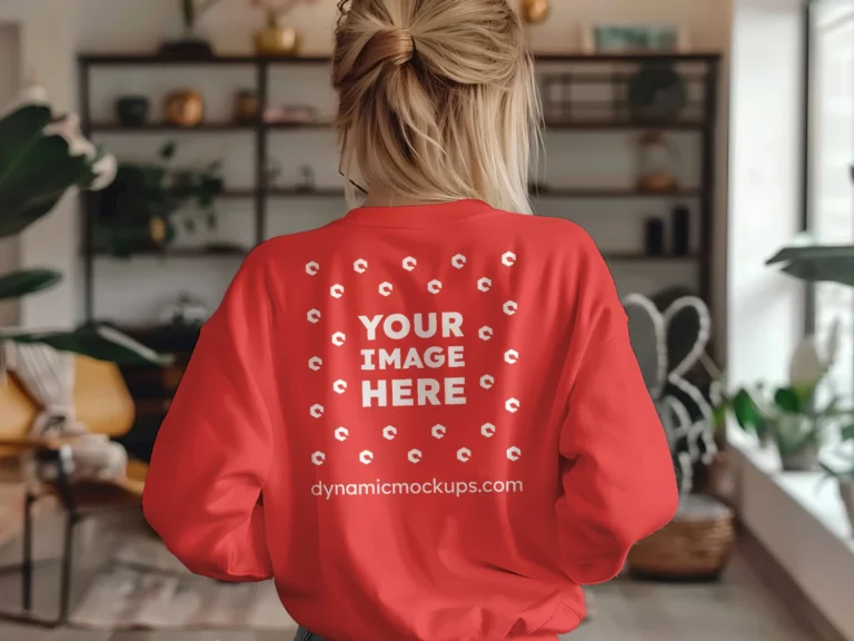 Woman Wearing Red Sweatshirt Mockup Back View Template