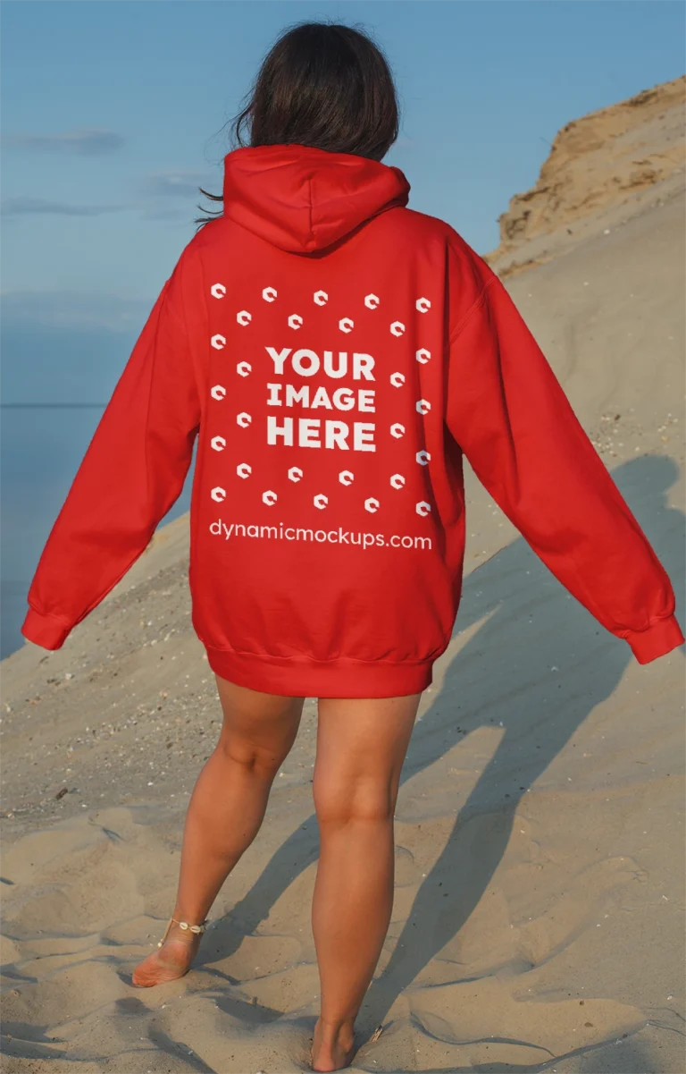 Woman Wearing Red Hoodie Mockup Back View Template